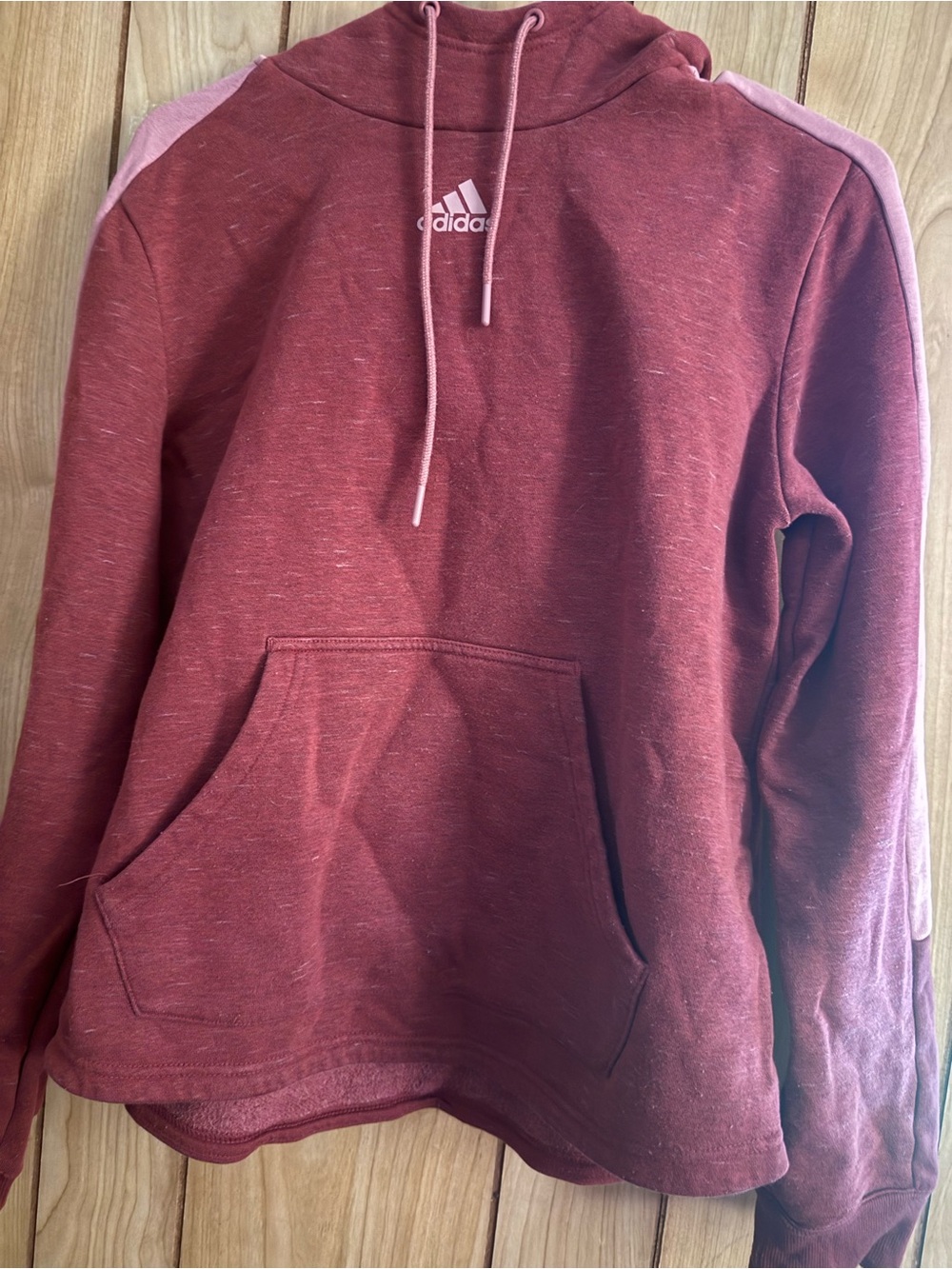 adidas Maroon Hoodie with Pink Shoulder Stripes